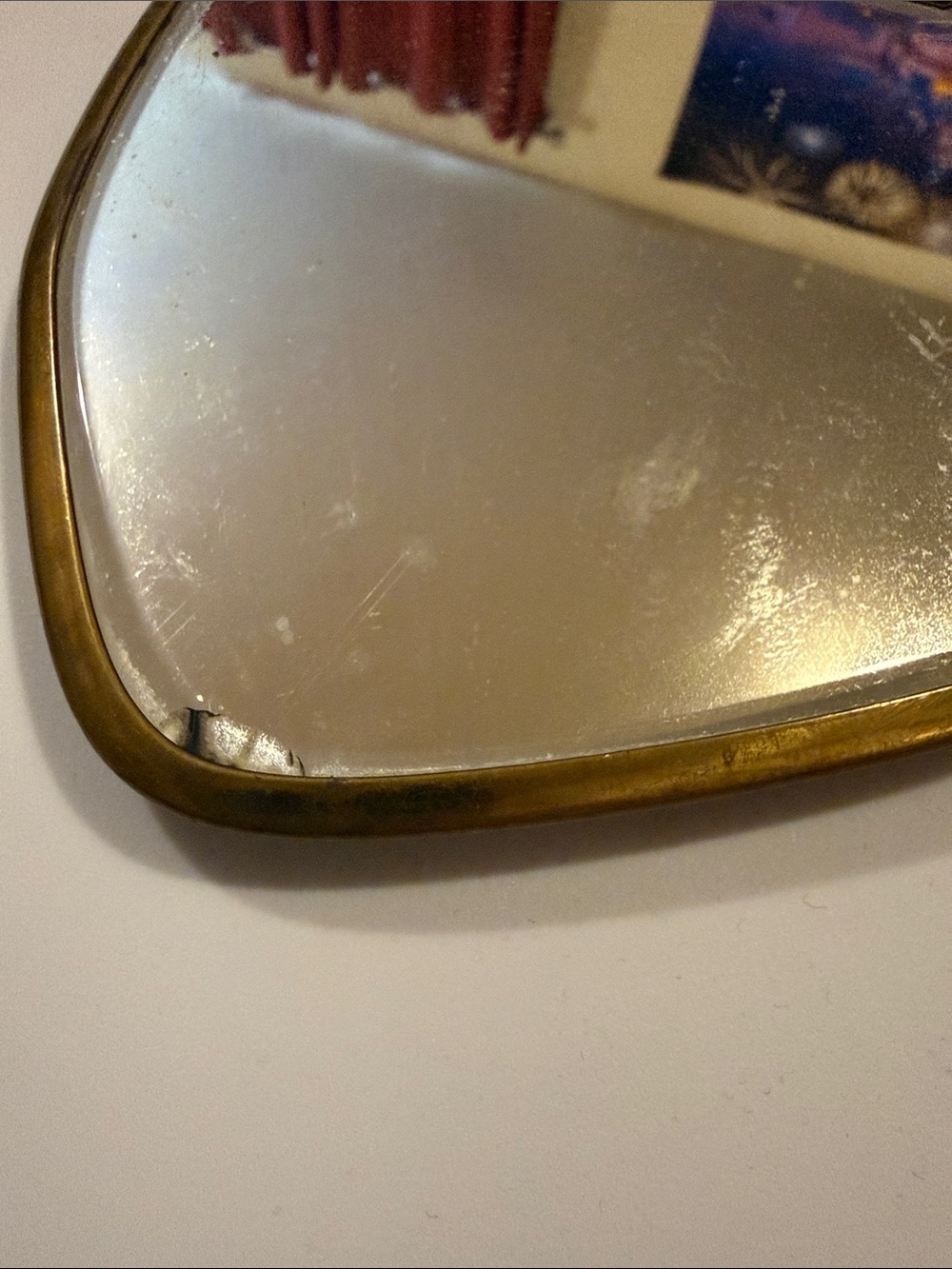 Vintage Art Deco Emerald Green Guilloché Enamel Hand Mirror 1920s Unmarked - Picture 6 of 10